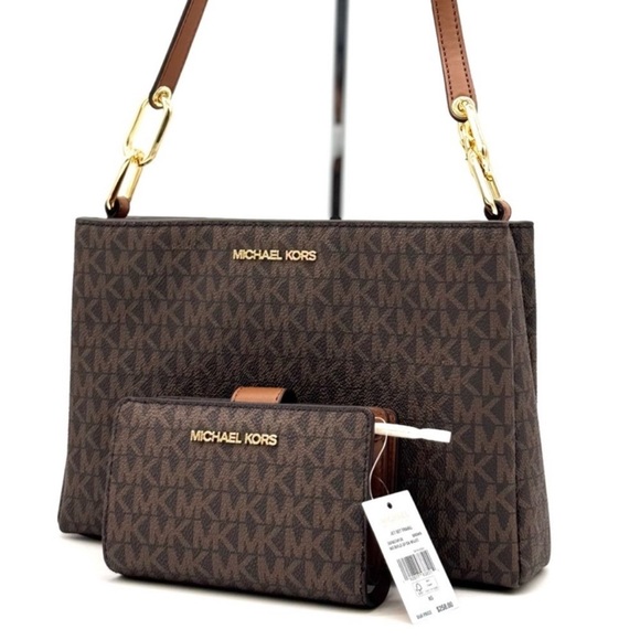 Michael Kors Trisha Triple Compartment Crossbody Bag & Bifold Zip Chain Wallet - Picture 1 of 13